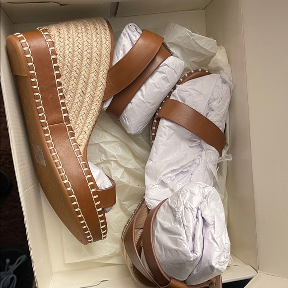 Lauren Ralph Lauren Brown Leather Wedge Sandals - Picture 3 of 8